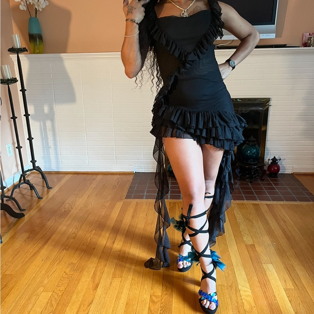 Shoe N Tale Black Suede Lace-up Heels